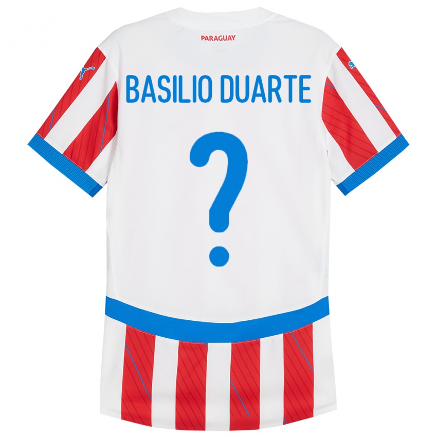 Børn Paraguay Basilio Duarte #0 Hvid Rød Hjemmebane Spillertrøjer 24-26 Trøje T-Shirt