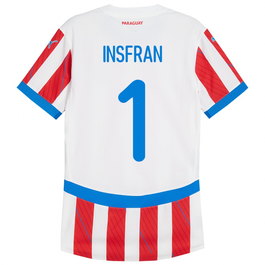 Børn Paraguay Facundo Insfrán #1 Hvid Rød Hjemmebane Spillertrøjer 24-26 Trøje T-Shirt