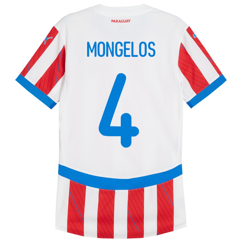 Børn Paraguay Rolando Mongelós #4 Hvid Rød Hjemmebane Spillertrøjer 24-26 Trøje T-Shirt