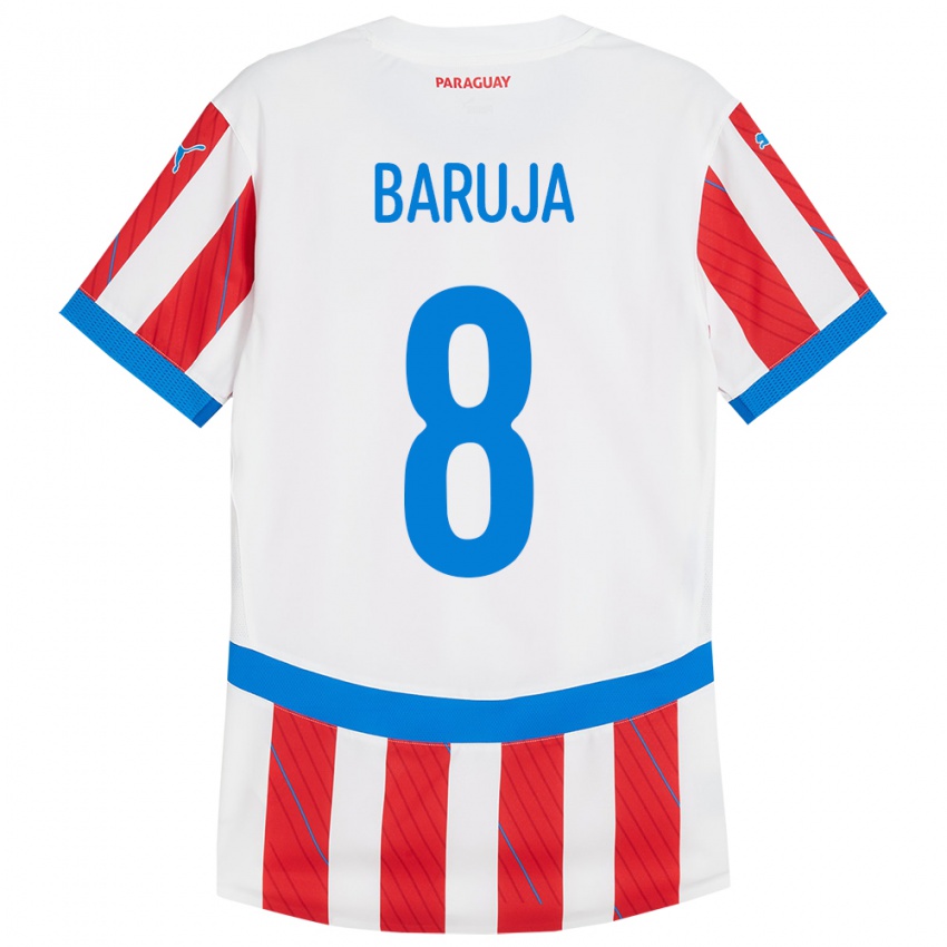 Børn Paraguay Fabrizio Baruja #8 Hvid Rød Hjemmebane Spillertrøjer 24-26 Trøje T-Shirt