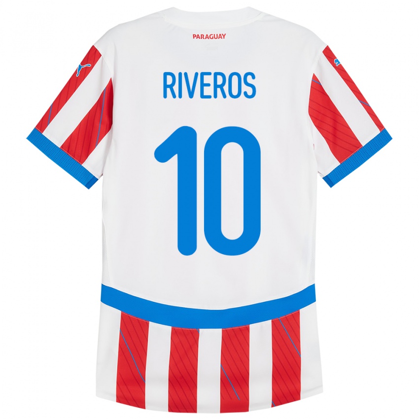 Børn Paraguay Paulo Riveros #10 Hvid Rød Hjemmebane Spillertrøjer 24-26 Trøje T-Shirt