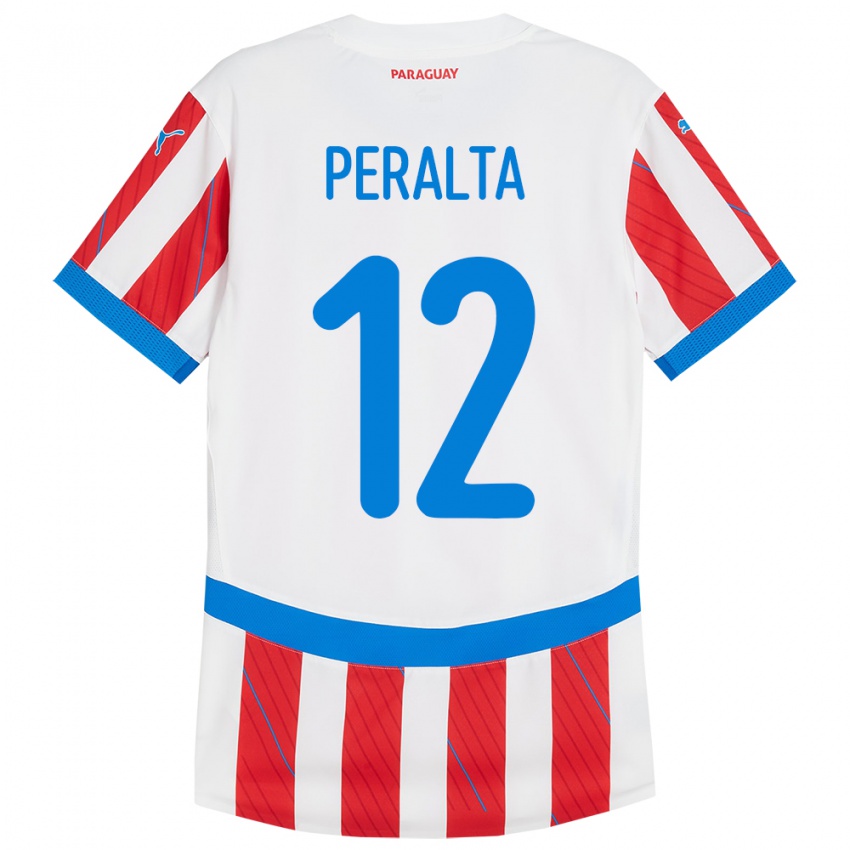 Børn Paraguay Jesús Peralta #12 Hvid Rød Hjemmebane Spillertrøjer 24-26 Trøje T-Shirt