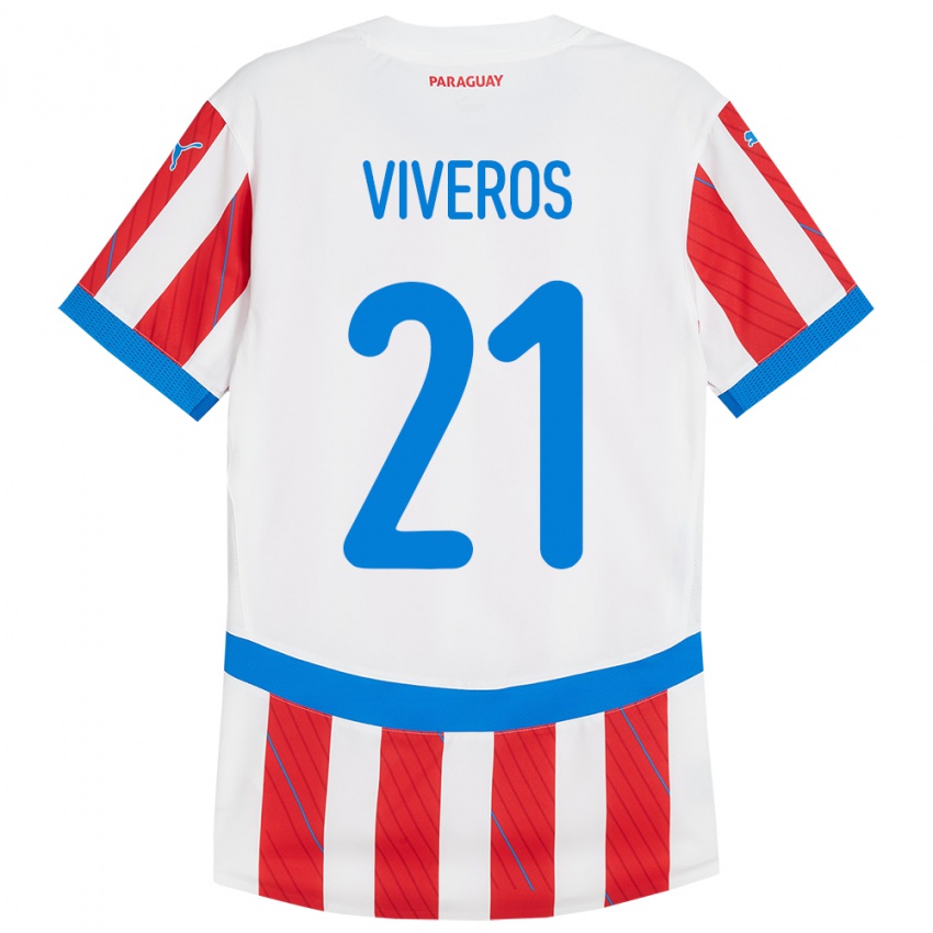 Børn Paraguay Fernando Viveros #21 Hvid Rød Hjemmebane Spillertrøjer 24-26 Trøje T-Shirt