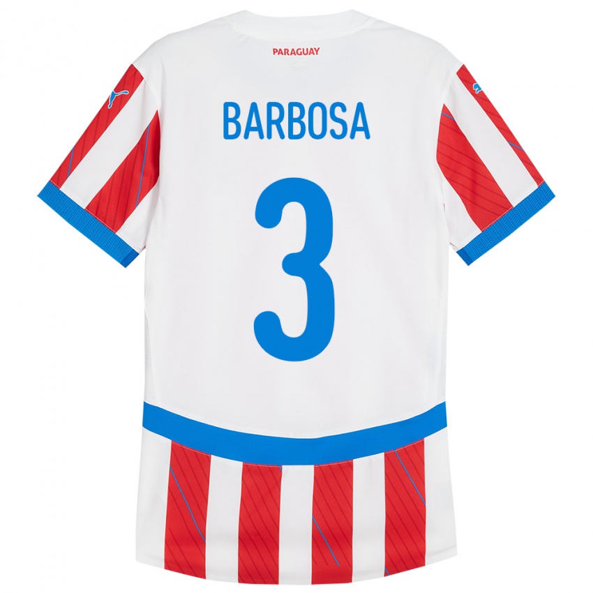 Børn Paraguay Camila Barbosa #3 Hvid Rød Hjemmebane Spillertrøjer 24-26 Trøje T-Shirt