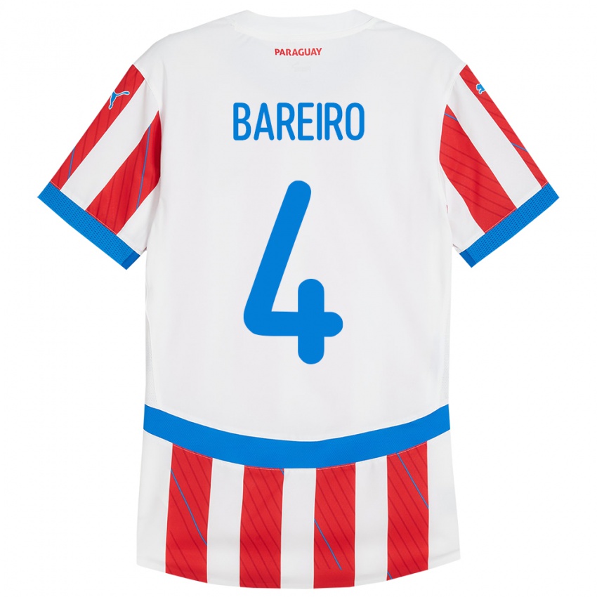 Børn Paraguay Daysy Bareiro #4 Hvid Rød Hjemmebane Spillertrøjer 24-26 Trøje T-Shirt