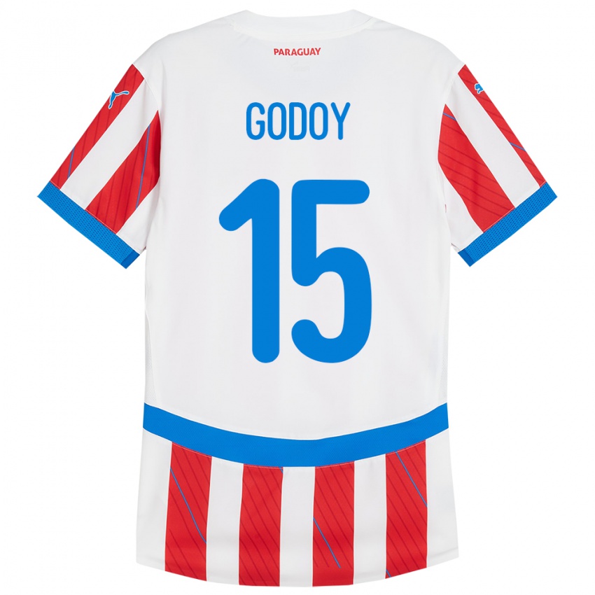 Børn Paraguay Fanny Godoy #15 Hvid Rød Hjemmebane Spillertrøjer 24-26 Trøje T-Shirt