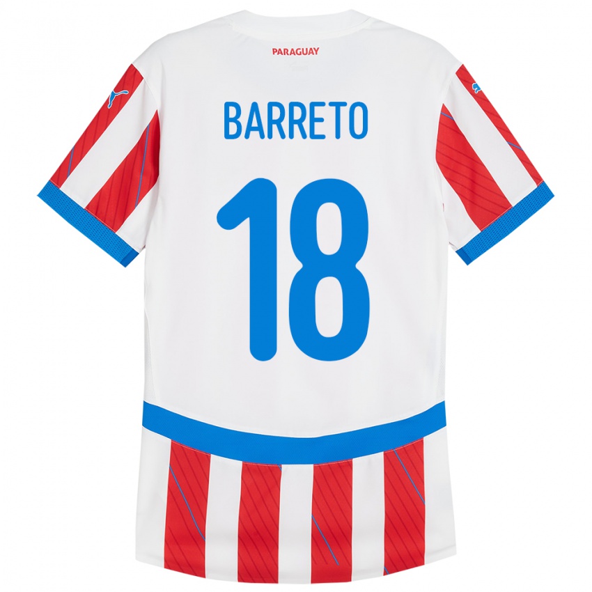 Børn Paraguay Liz Barreto #18 Hvid Rød Hjemmebane Spillertrøjer 24-26 Trøje T-Shirt