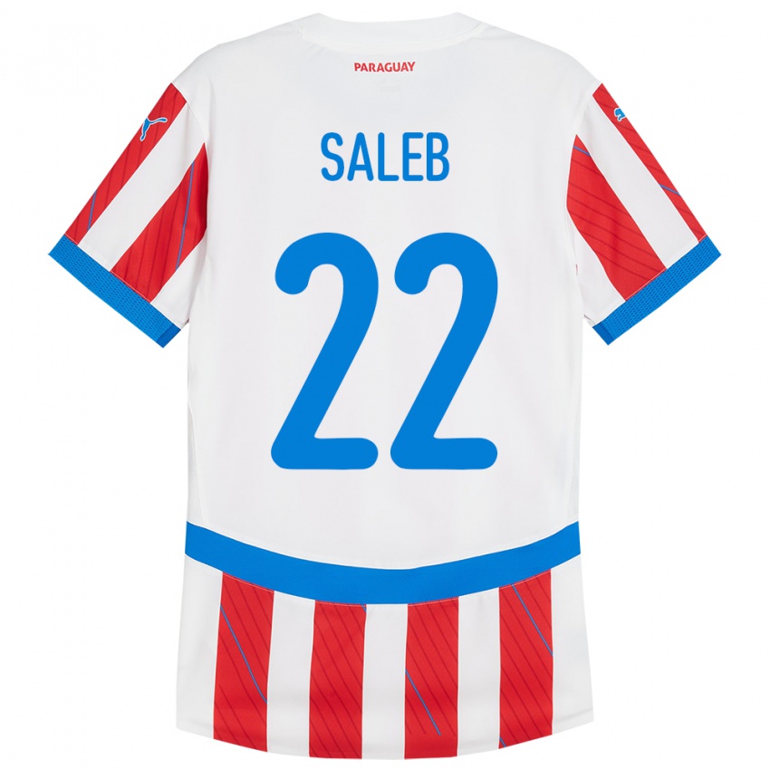 Børn Paraguay Gloria Saleb #22 Hvid Rød Hjemmebane Spillertrøjer 24-26 Trøje T-Shirt