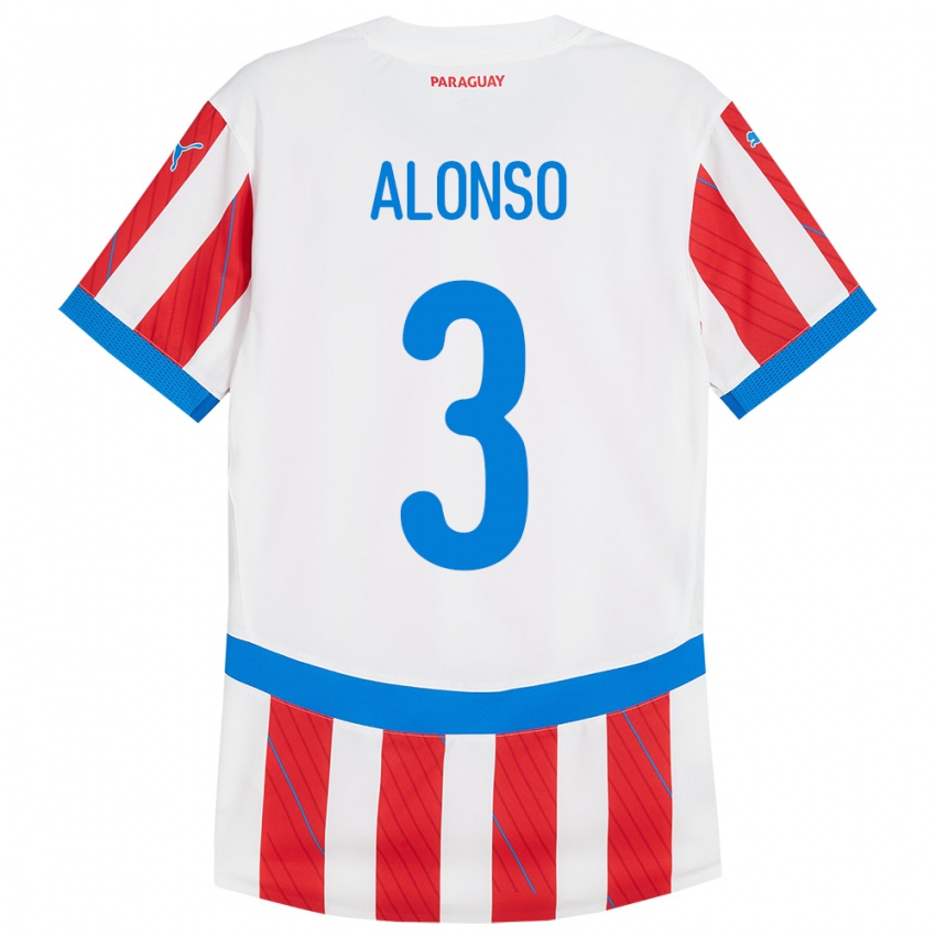 Børn Paraguay Lorena Alonso #3 Hvid Rød Hjemmebane Spillertrøjer 24-26 Trøje T-Shirt