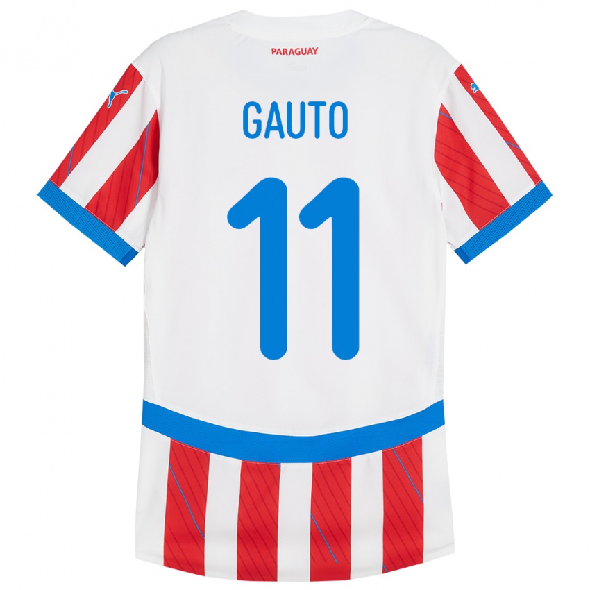 Børn Paraguay Fany Gauto #11 Hvid Rød Hjemmebane Spillertrøjer 24-26 Trøje T-Shirt
