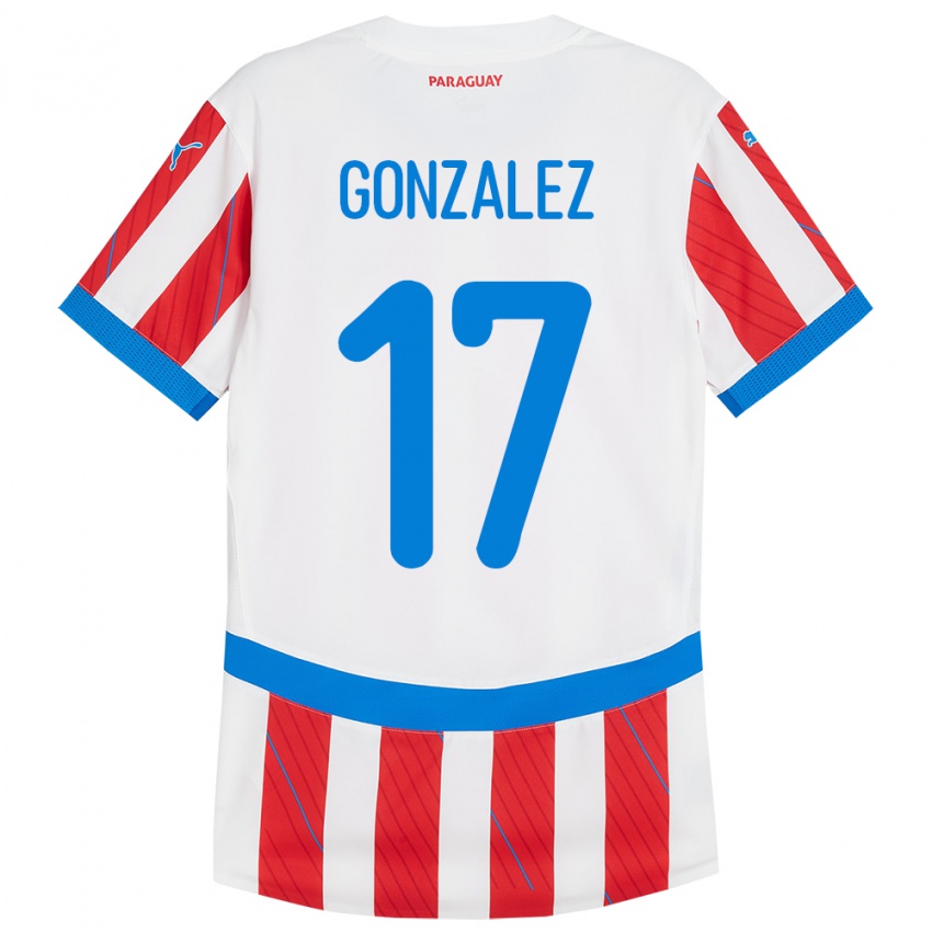 Børn Paraguay Lourdes González #17 Hvid Rød Hjemmebane Spillertrøjer 24-26 Trøje T-Shirt