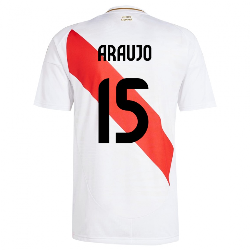 Børn Peru Miguel Araujo #15 Hvid Hjemmebane Spillertrøjer 24-26 Trøje T-Shirt