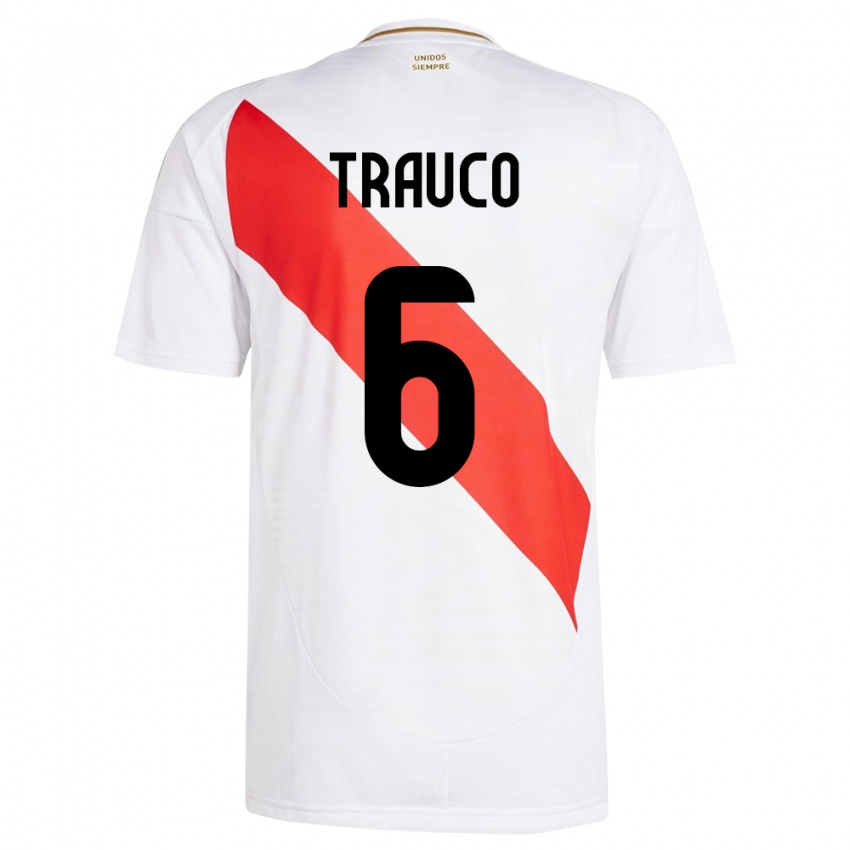 Børn Peru Miguel Trauco #6 Hvid Hjemmebane Spillertrøjer 24-26 Trøje T-Shirt