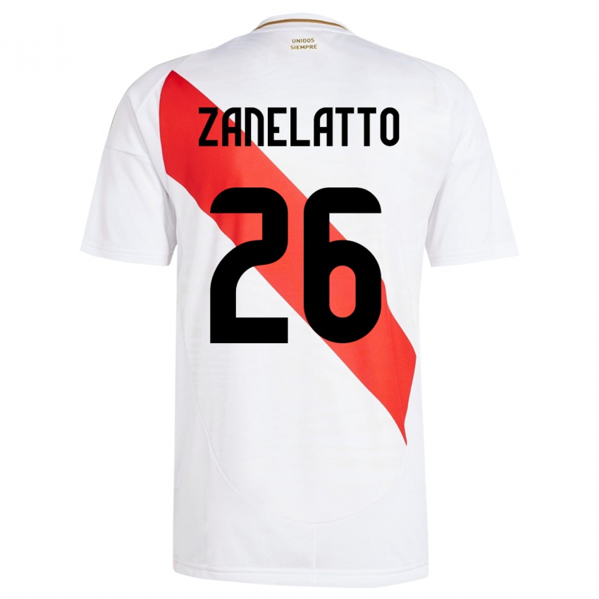 Børn Peru Franco Zanelatto #26 Hvid Hjemmebane Spillertrøjer 24-26 Trøje T-Shirt