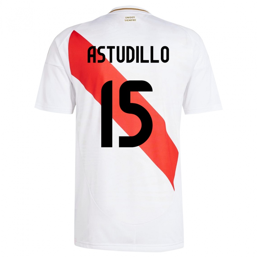 Børn Peru Julinho Astudillo #15 Hvid Hjemmebane Spillertrøjer 24-26 Trøje T-Shirt