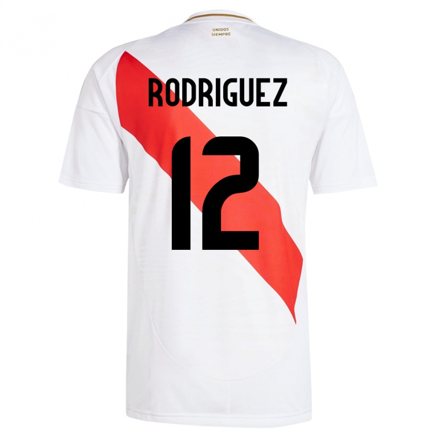 Børn Peru Jhefferson Rodríguez #12 Hvid Hjemmebane Spillertrøjer 24-26 Trøje T-Shirt