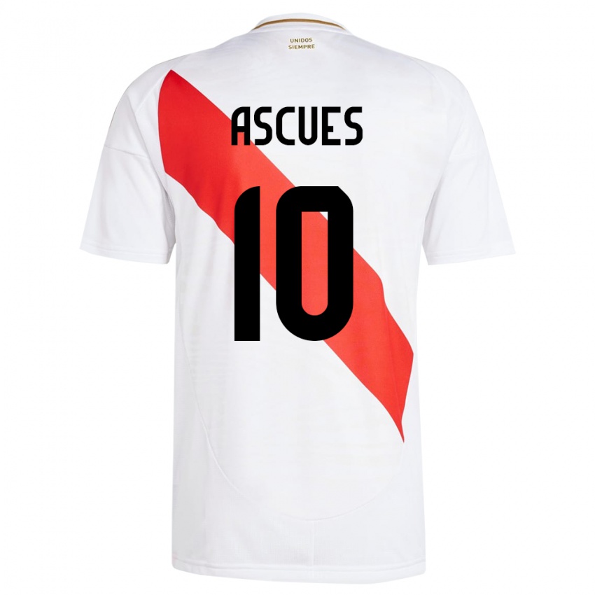 Børn Peru Adrián Ascues #10 Hvid Hjemmebane Spillertrøjer 24-26 Trøje T-Shirt