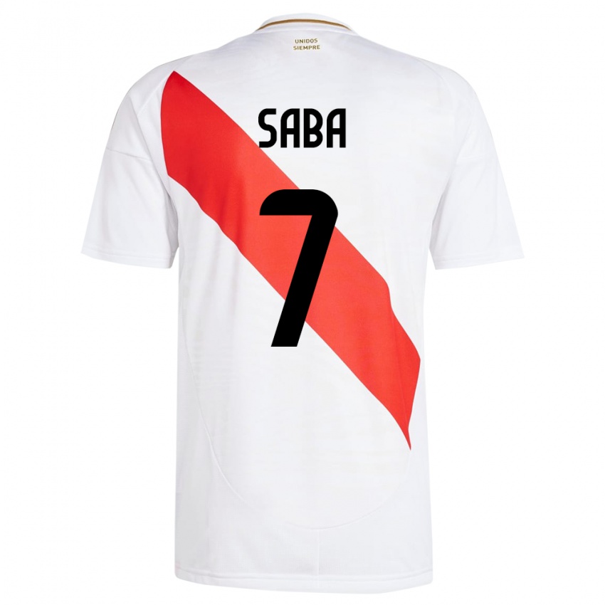 Børn Peru Emilio Saba #7 Hvid Hjemmebane Spillertrøjer 24-26 Trøje T-Shirt