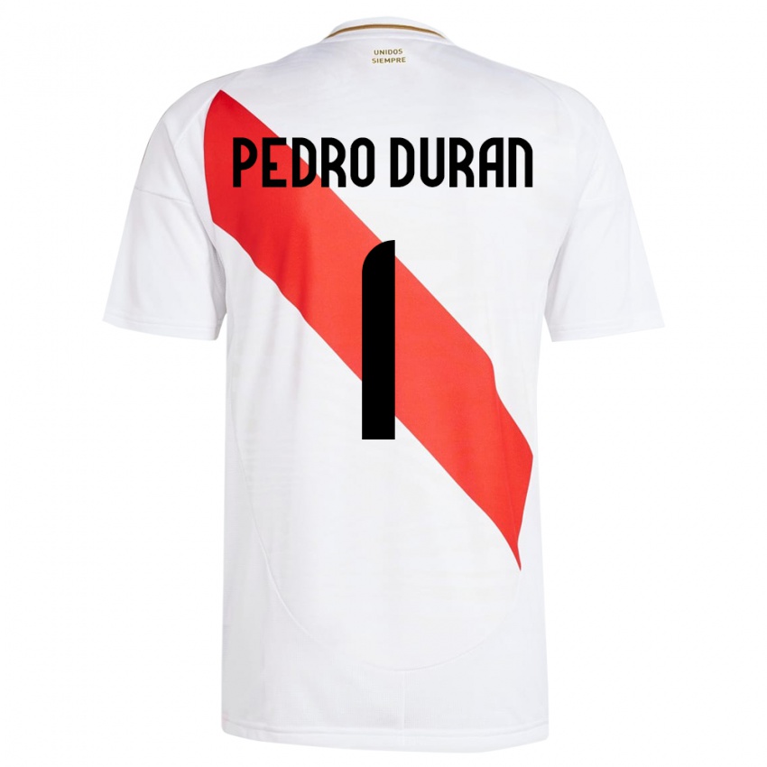 Børn Peru Juan Pedro Durán #1 Hvid Hjemmebane Spillertrøjer 24-26 Trøje T-Shirt