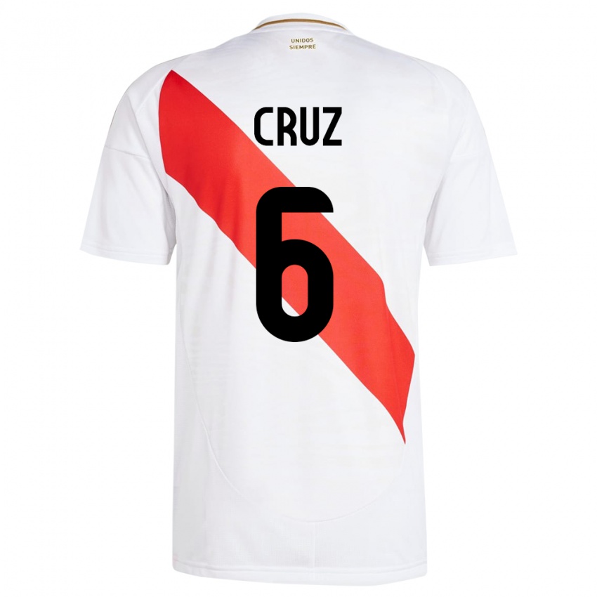 Børn Peru Esteban Cruz #6 Hvid Hjemmebane Spillertrøjer 24-26 Trøje T-Shirt