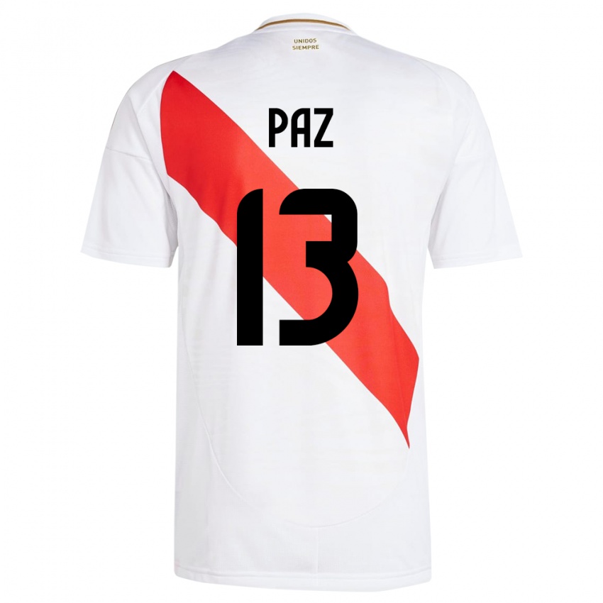 Børn Peru Braidy Paz #13 Hvid Hjemmebane Spillertrøjer 24-26 Trøje T-Shirt