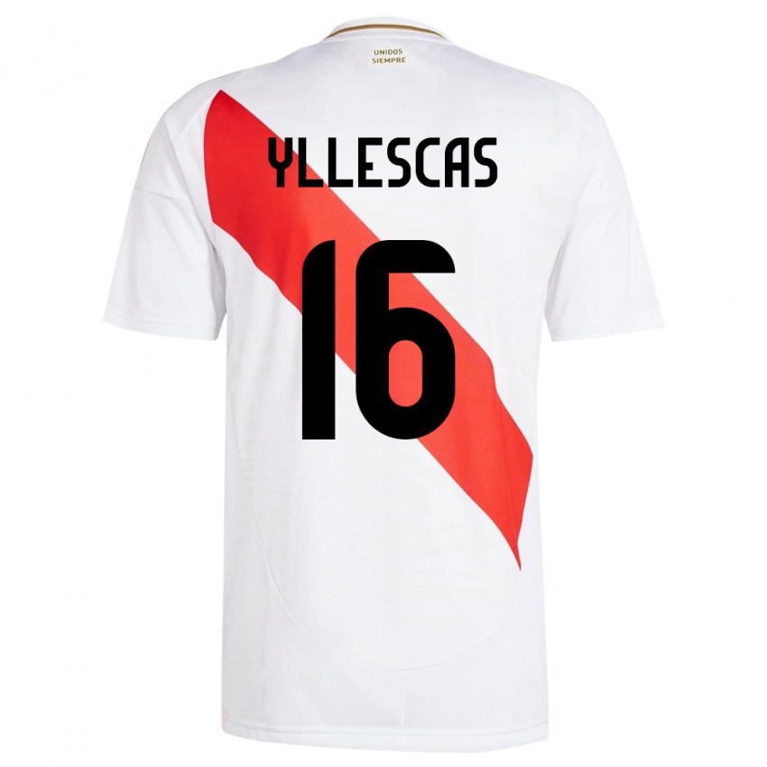 Børn Peru Jhosenffer Yllescas #16 Hvid Hjemmebane Spillertrøjer 24-26 Trøje T-Shirt