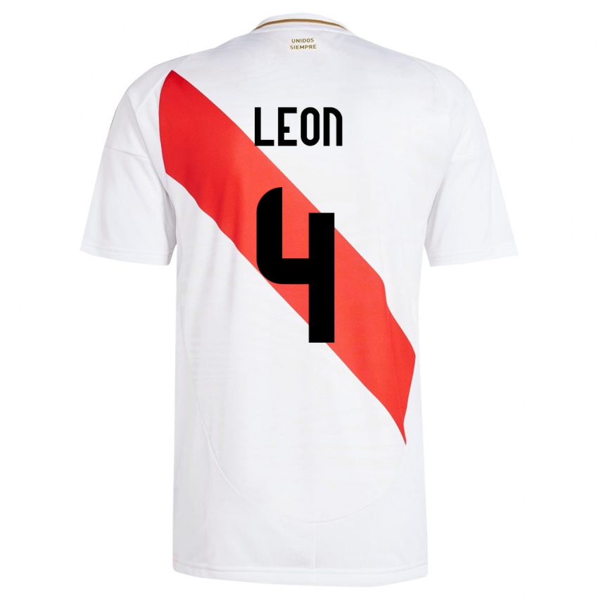 Børn Peru Mía León #4 Hvid Hjemmebane Spillertrøjer 24-26 Trøje T-Shirt