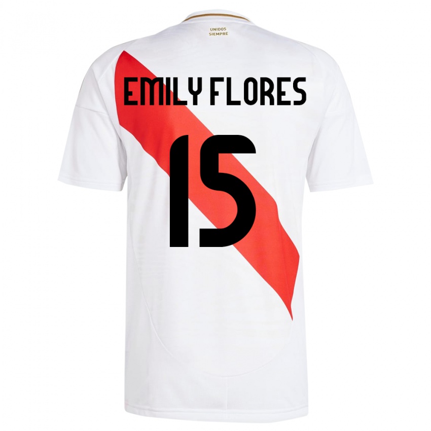 Børn Peru Emily Flores #15 Hvid Hjemmebane Spillertrøjer 24-26 Trøje T-Shirt