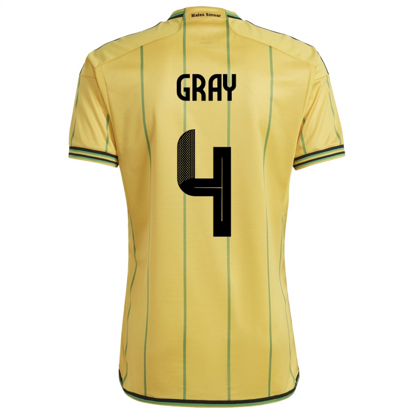 Børn Jamaica Tayvon Gray #4 Gul Hjemmebane Spillertrøjer 24-26 Trøje T-Shirt