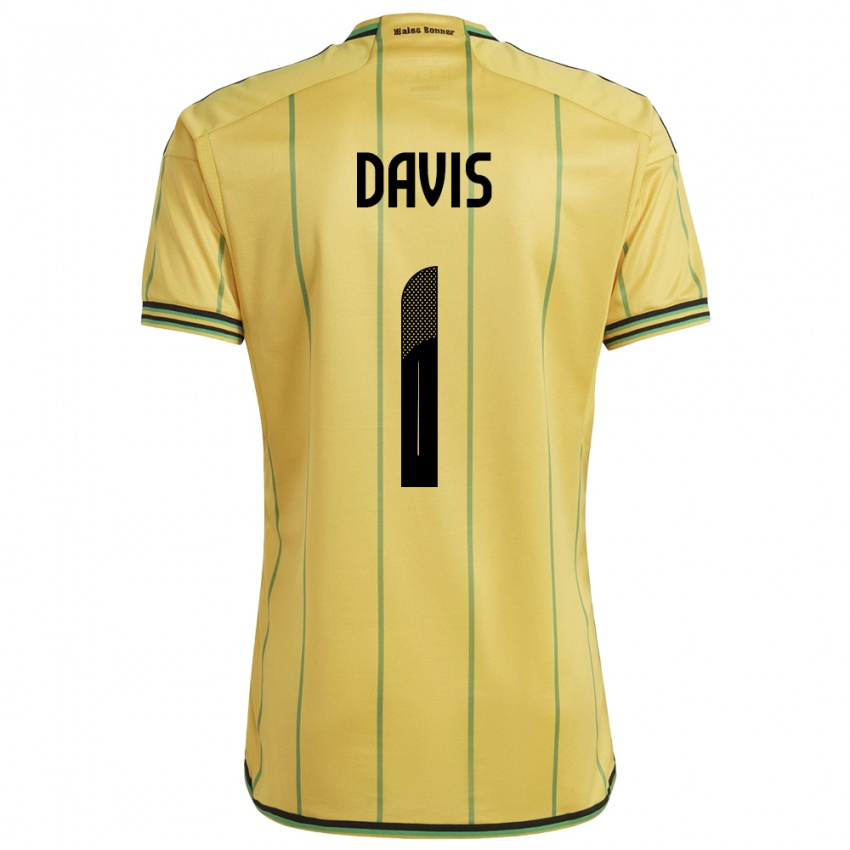 Børn Jamaica Shaquan Davis #1 Gul Hjemmebane Spillertrøjer 24-26 Trøje T-Shirt