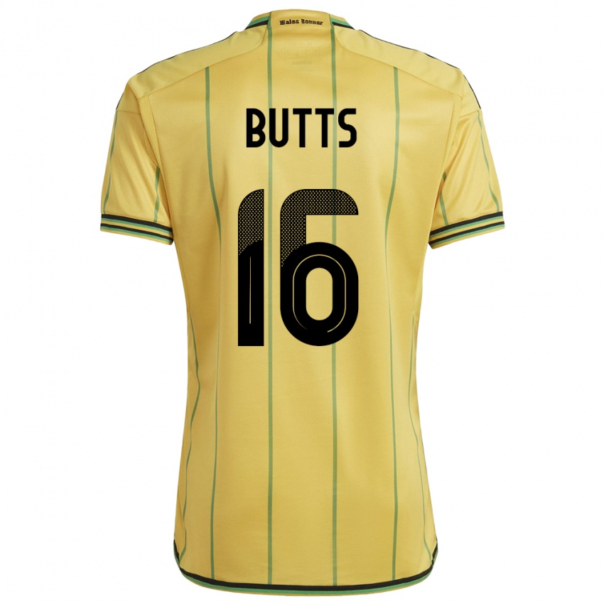 Børn Jamaica Njeri Butts #16 Gul Hjemmebane Spillertrøjer 24-26 Trøje T-Shirt