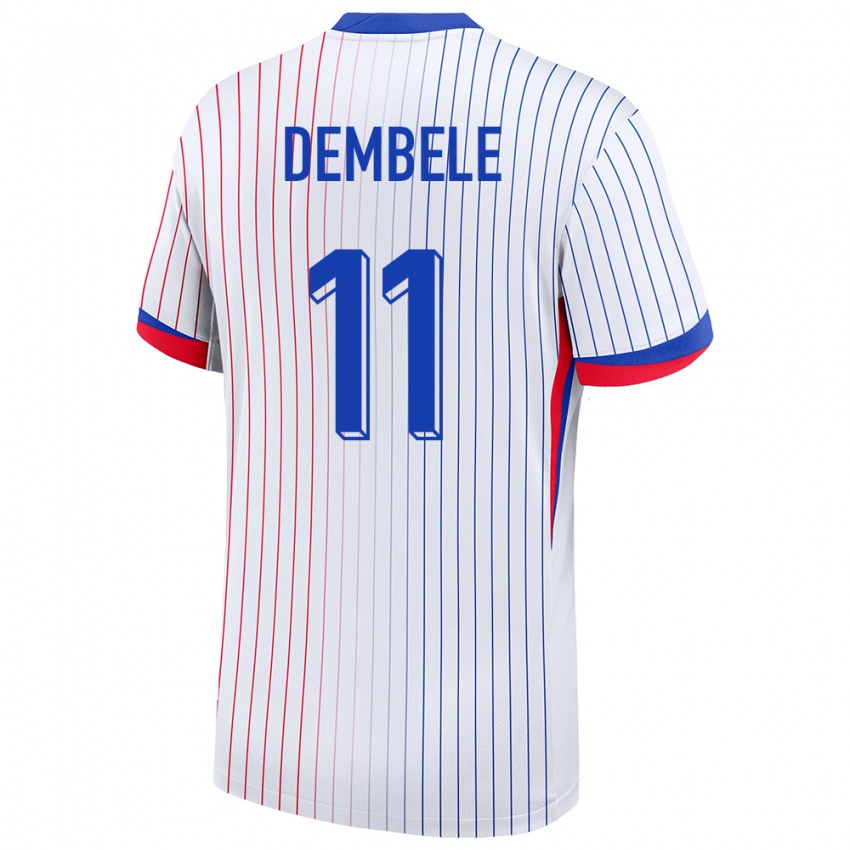 Børn Frankrig Ousmane Dembele #11 Hvid Udebane Spillertrøjer 24-26 Trøje T-Shirt