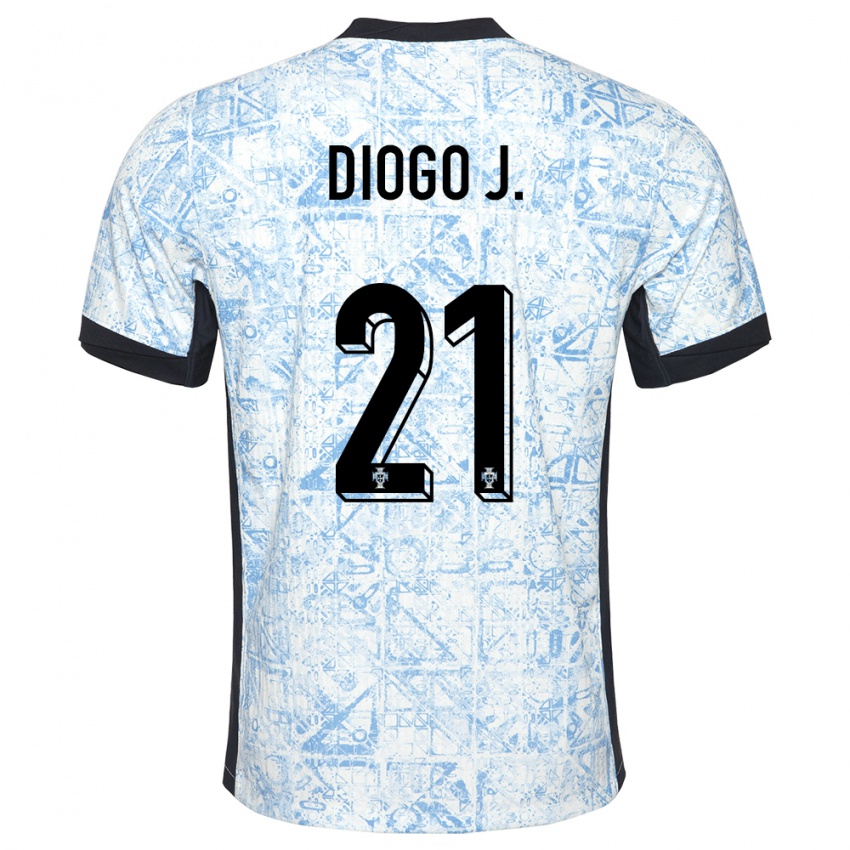 Børn Portugal Diogo Jota #21 Creme Blå Udebane Spillertrøjer 24-26 Trøje T-Shirt