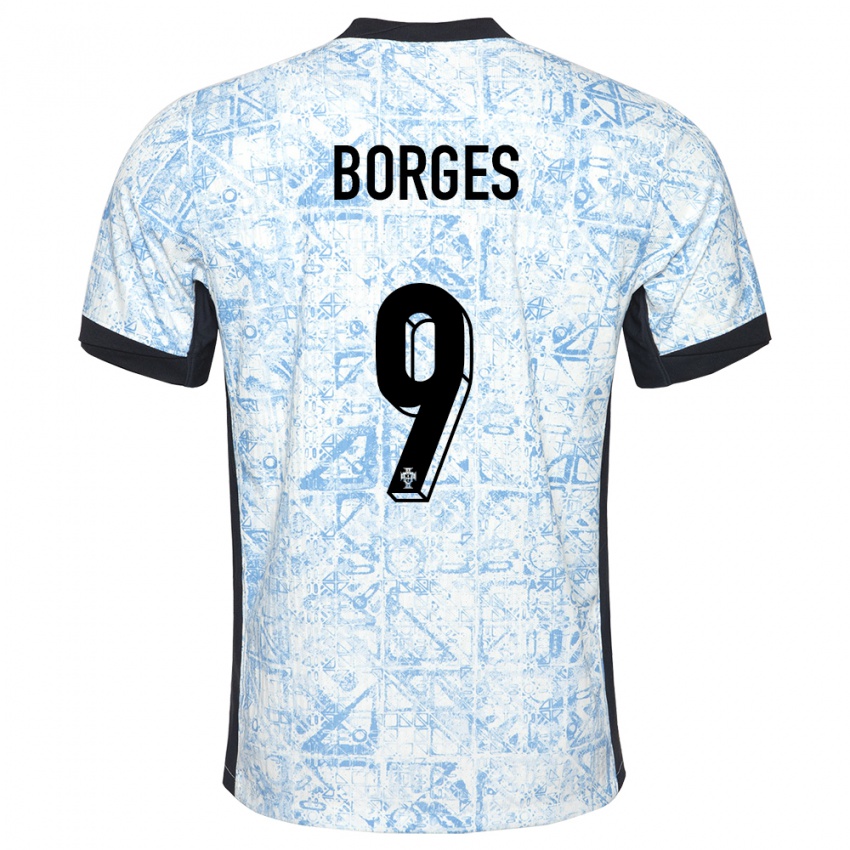 Børn Portugal Ana Borges #9 Creme Blå Udebane Spillertrøjer 24-26 Trøje T-Shirt