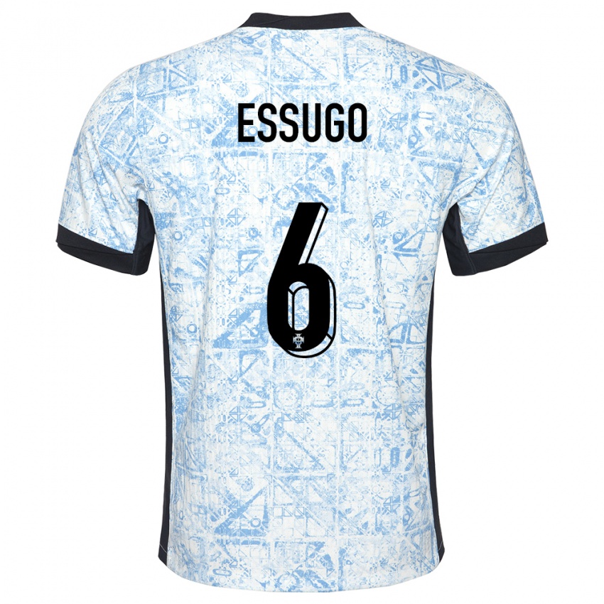 Børn Portugal Dario Essugo #6 Creme Blå Udebane Spillertrøjer 24-26 Trøje T-Shirt