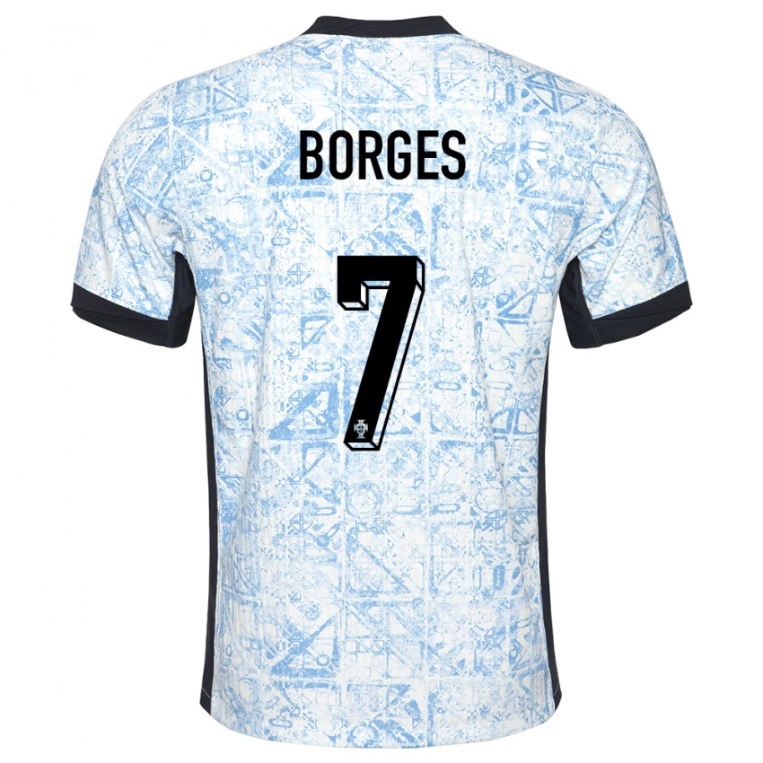 Børn Portugal Carlos Borges #7 Creme Blå Udebane Spillertrøjer 24-26 Trøje T-Shirt