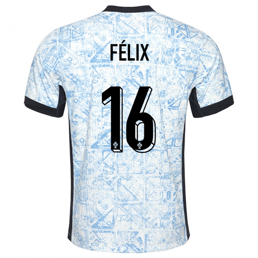 Børn Portugal Hugo Felix #16 Creme Blå Udebane Spillertrøjer 24-26 Trøje T-Shirt