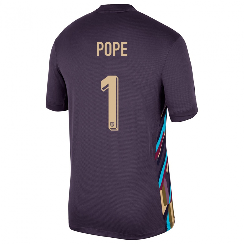 Børn England Nick Pope #1 Mørk Rosin Udebane Spillertrøjer 24-26 Trøje T-Shirt