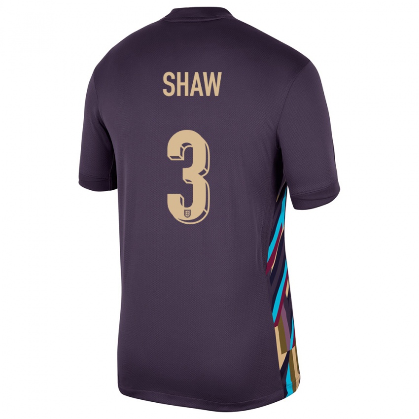 Børn England Luke Shaw #3 Mørk Rosin Udebane Spillertrøjer 24-26 Trøje T-Shirt