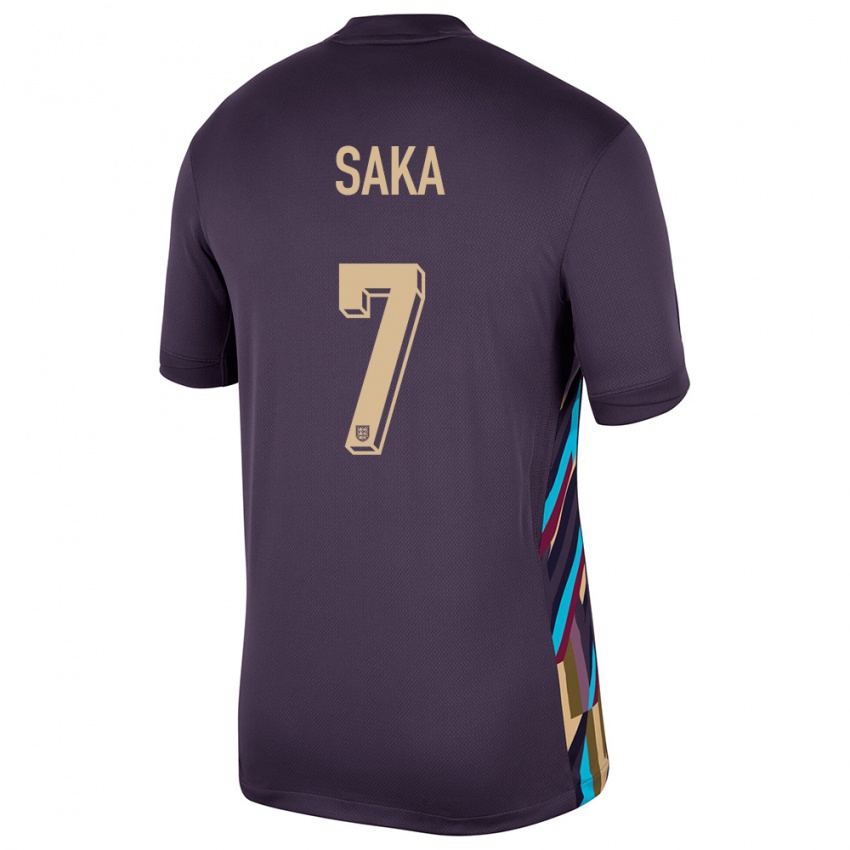 Børn England Bukayo Saka #7 Mørk Rosin Udebane Spillertrøjer 24-26 Trøje T-Shirt