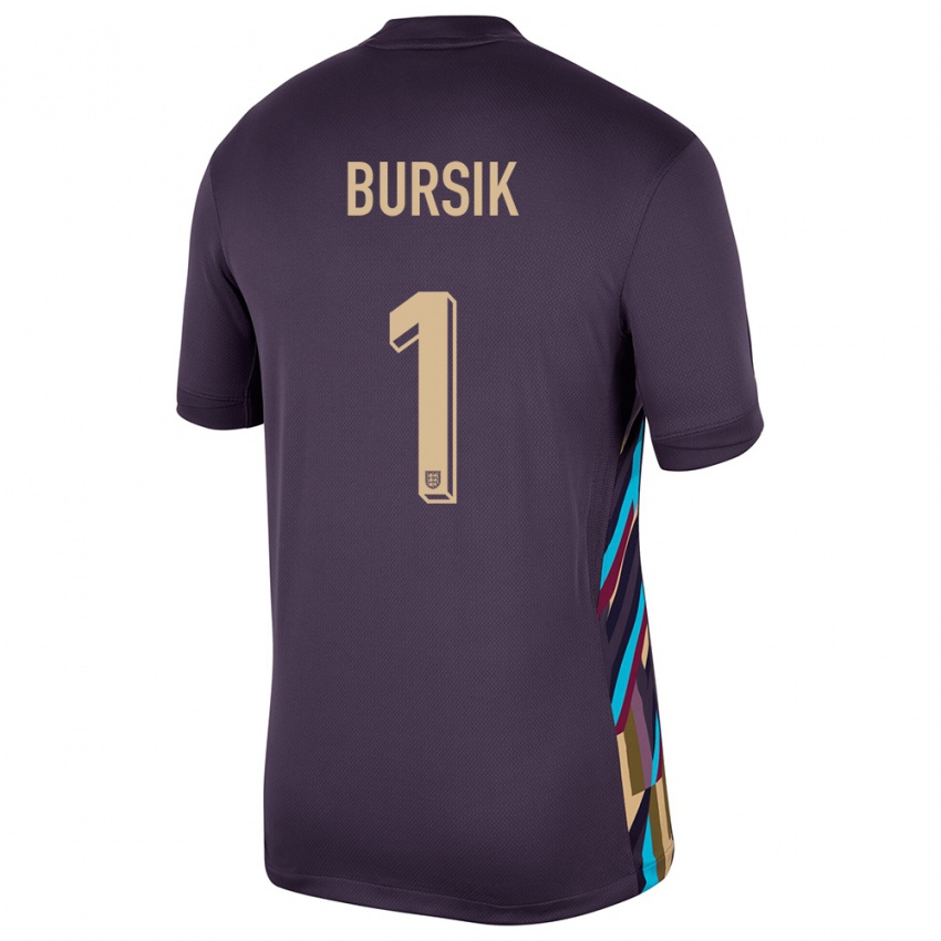 Børn England Josef Bursik #1 Mørk Rosin Udebane Spillertrøjer 24-26 Trøje T-Shirt