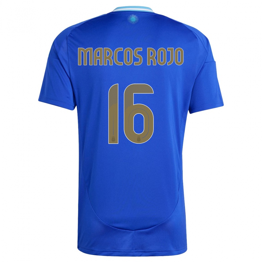 Børn Argentina Marcos Rojo #16 Blå Udebane Spillertrøjer 24-26 Trøje T-Shirt