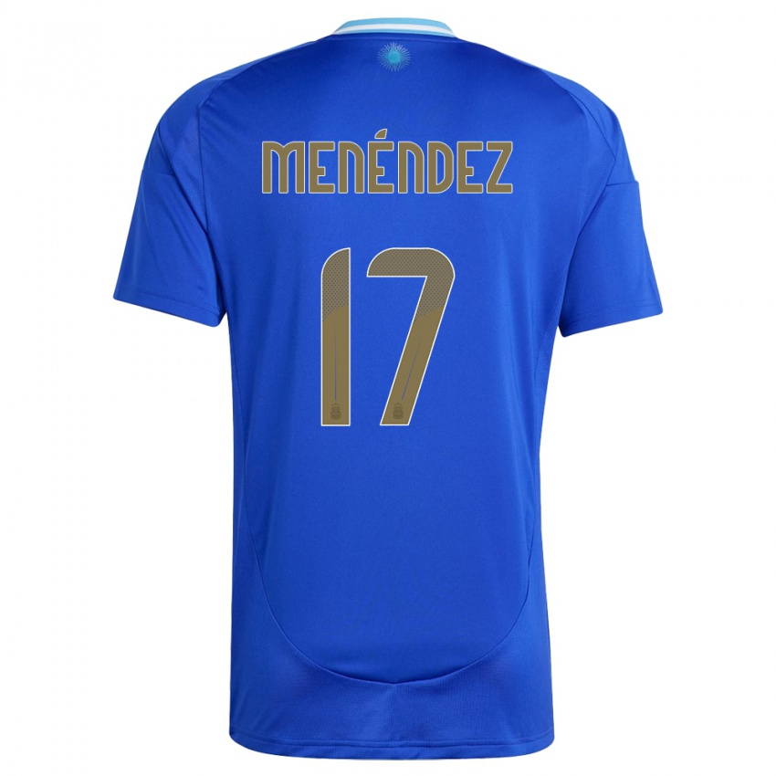 Børn Argentina Milagros Menendez #17 Blå Udebane Spillertrøjer 24-26 Trøje T-Shirt