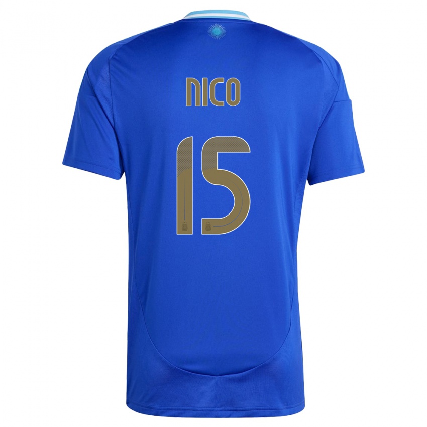 Børn Argentina Nico #15 Blå Udebane Spillertrøjer 24-26 Trøje T-Shirt