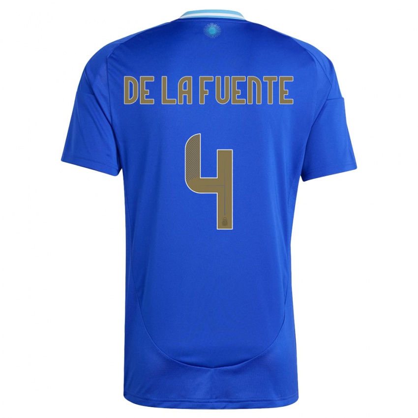 Børn Argentina Hernan De La Fuente #4 Blå Udebane Spillertrøjer 24-26 Trøje T-Shirt