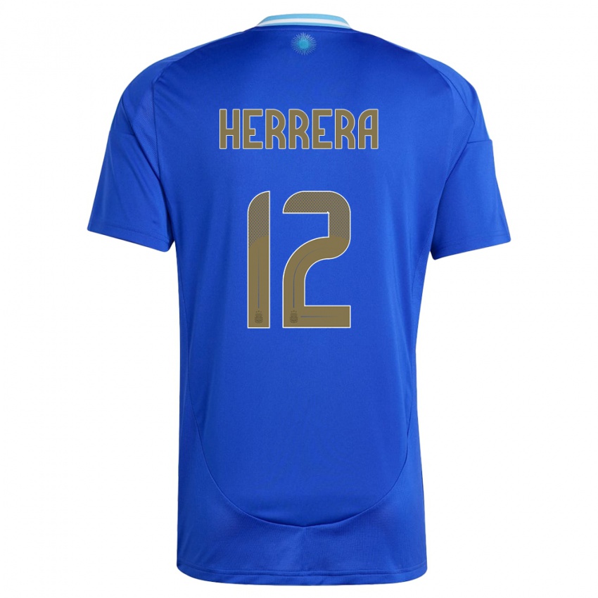 Børn Argentina Franco Herrera #12 Blå Udebane Spillertrøjer 24-26 Trøje T-Shirt