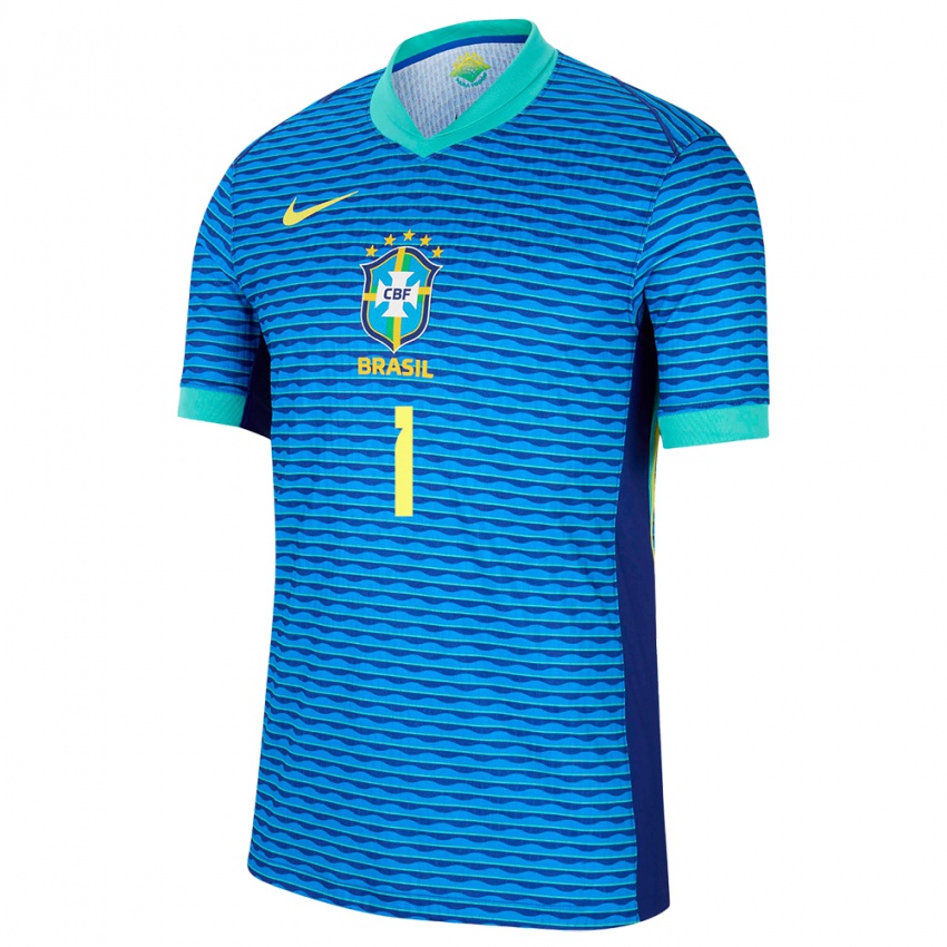 Børn Brasilien Alisson #1 Blå Udebane Spillertrøjer 24-26 Trøje T-Shirt