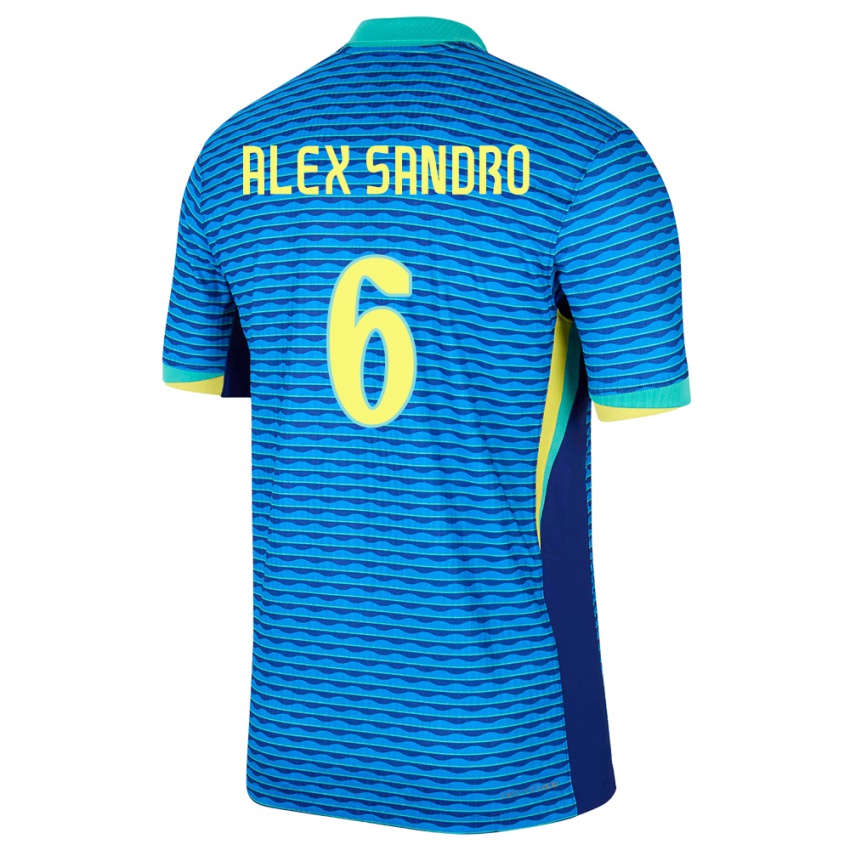 Børn Brasilien Alex Sandro #6 Blå Udebane Spillertrøjer 24-26 Trøje T-Shirt