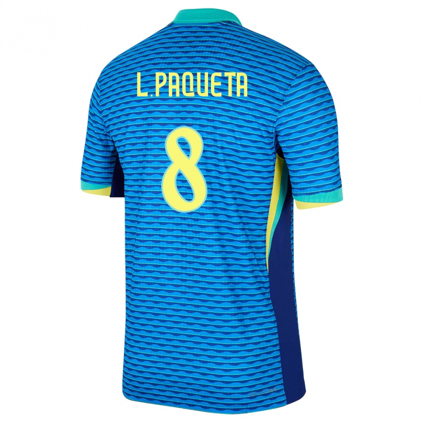 Børn Brasilien Lucas Paqueta #8 Blå Udebane Spillertrøjer 24-26 Trøje T-Shirt