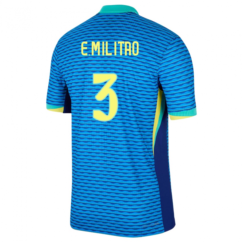 Børn Brasilien Eder Militao #3 Blå Udebane Spillertrøjer 24-26 Trøje T-Shirt